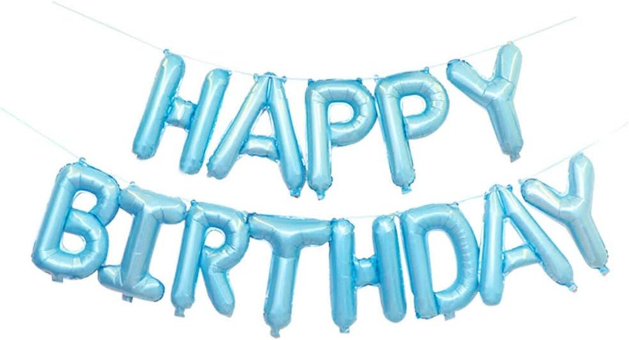 Blue Happy Birthday Balloons,16 Inch Foil Letter Balloons Banner-Blue Birthday Letter Balloons Banner